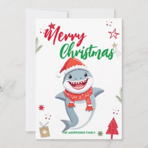 Cute shark Fish Christmas Holiday Family name Card