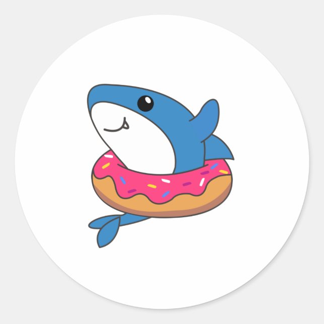 Cute Shark Funny Animals In Doughnut Shark Classic Round Sticker (Front)