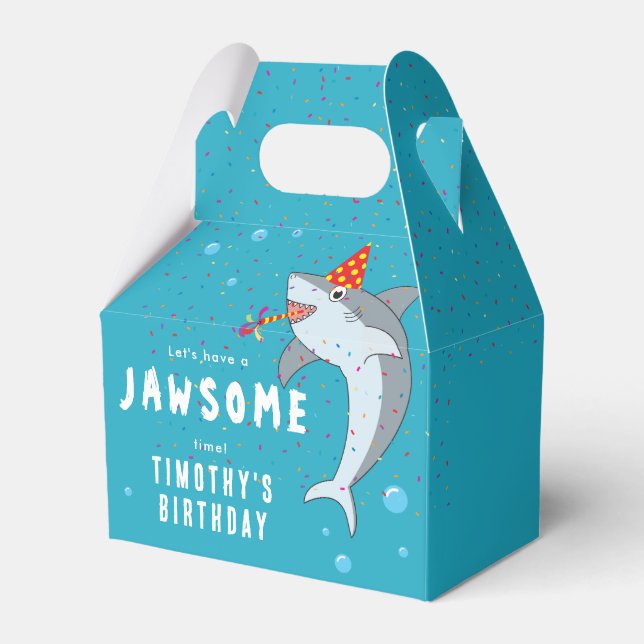 Cute Shark in Ocean Kids Birthday Party Favour Box (Front Side)