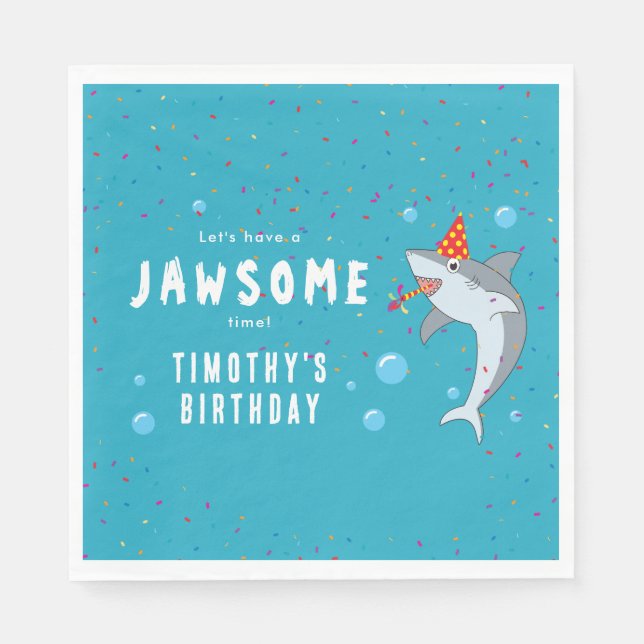 Cute Shark in Ocean Kids Birthday Party Napkin (Front)