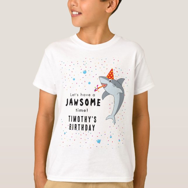 Cute Shark in Ocean Kids Birthday Party T-Shirt (Front)