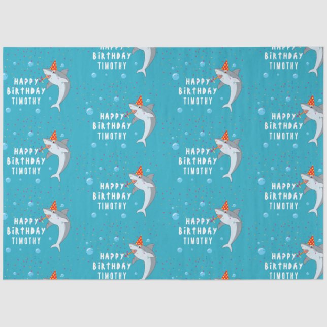 Cute Shark in Ocean Kids Birthday Party Tissue Paper (Front)