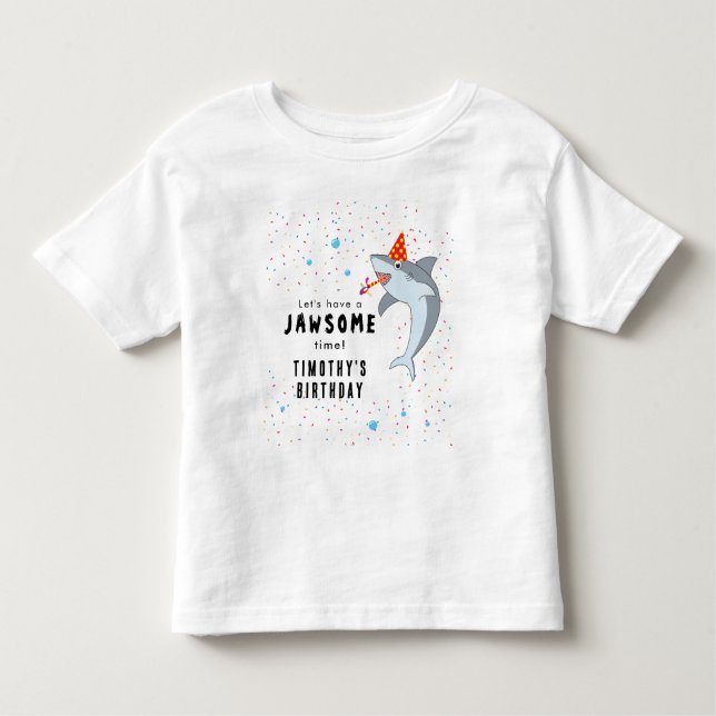 Cute Shark in Ocean Kids Birthday Party Toddler T-Shirt (Front)