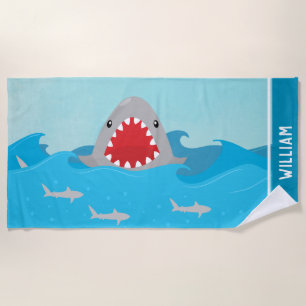 Cute Shark in Water Boys Personalised Beach Towel