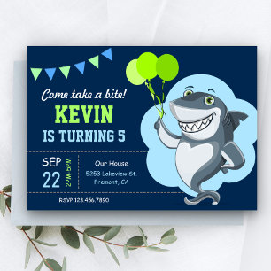 Cute Shark Kids Birthday Party Invitation