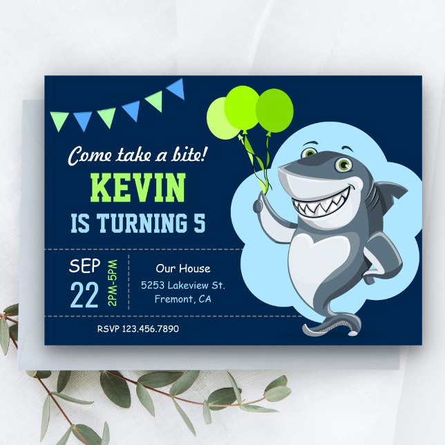 Cute Shark Kids Birthday Party Invitation (Creator Uploaded)