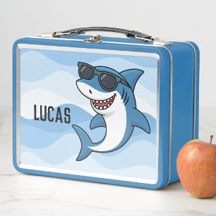 Cute Shark Kids Boys Blue Ocean Modern Metal Lunch Box