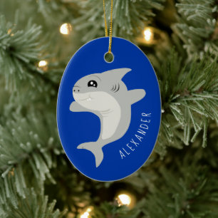 Cute Shark Kids Name Ceramic Tree Decoration
