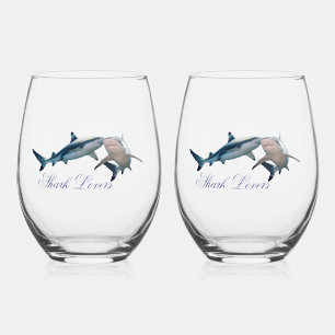 Cute Shark Lovers Stemless Wine Glass