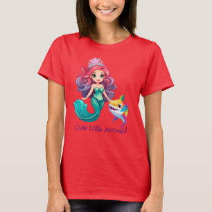 Cute Shark mermaid princess rainbow colourful kids T-Shirt