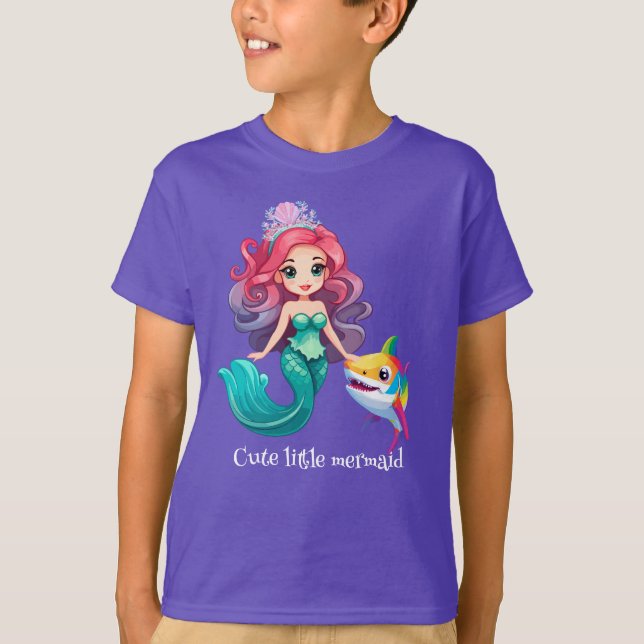 Cute Shark mermaid princess rainbow colourful kids T-Shirt (Front)