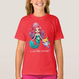 Cute Shark mermaid princess rainbow colourful kids T-Shirt