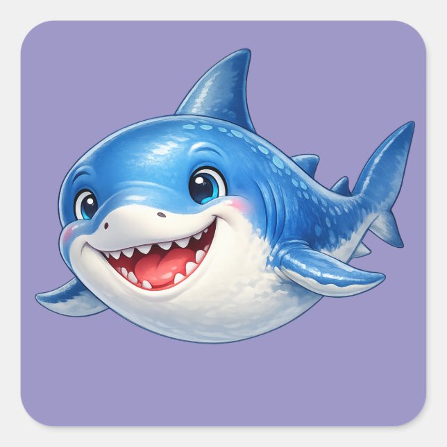 Cute Shark Minimalist Ocean Illustration  Square Sticker (Front)