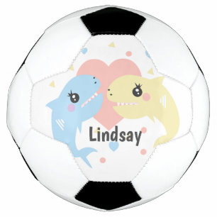 Cute Shark Pastel Monogram Name Soccer Ball