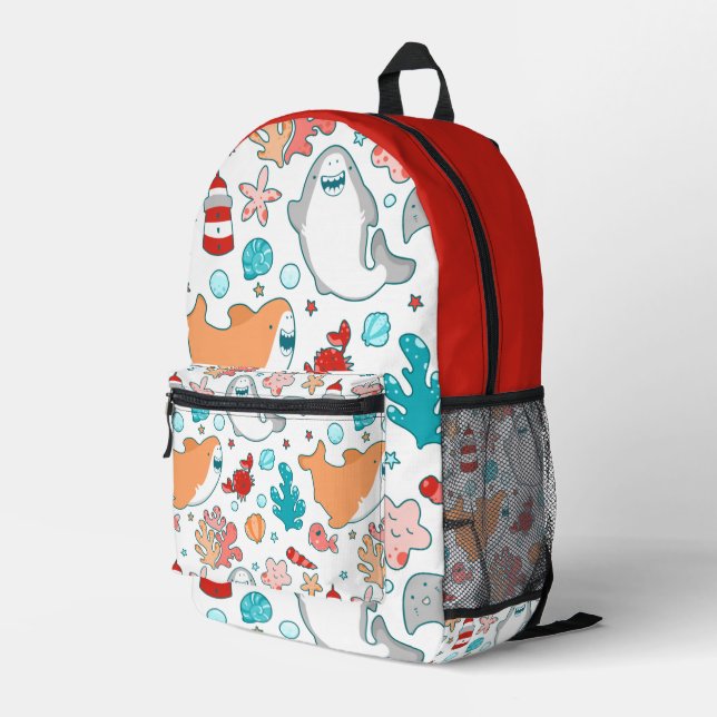 Cute Shark Pattern Printed Backpack (Back Corner Right)