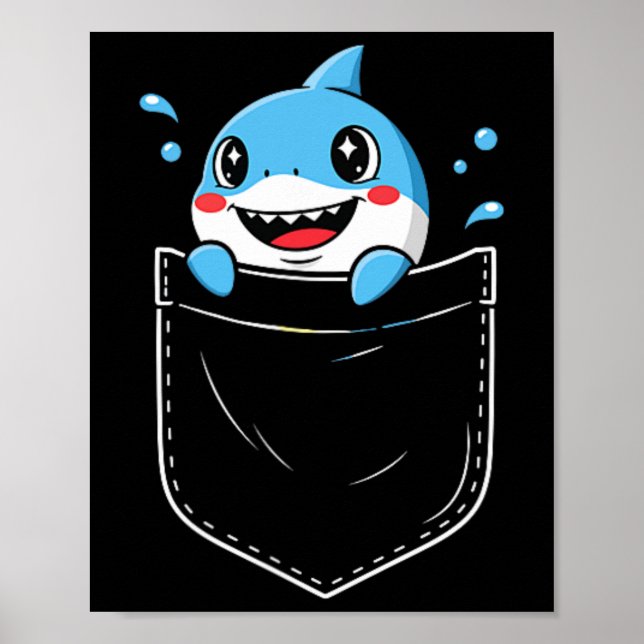 Cute Shark Pocket Meme Funny  Poster (Front)