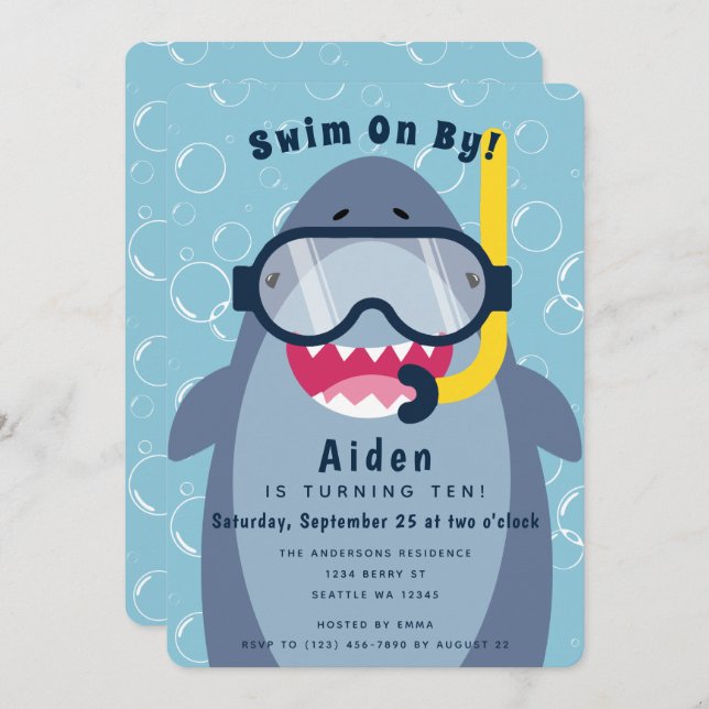 Cute Shark Pool Party Birthday Invitation (Front/Back)