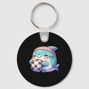 Cute Shark Soccer Player Kawaii Footbyll Athlete Key Ring