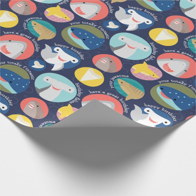 Cute Shark Species Birthday Wrapping Paper (Corner)