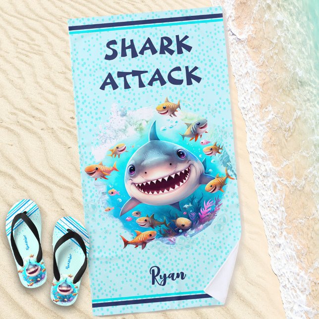 Cute Shark Summer Boy Beach Towel (Creator Uploaded)