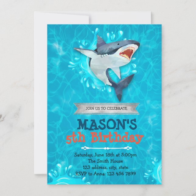 Cute shark theme party invitation (Front)