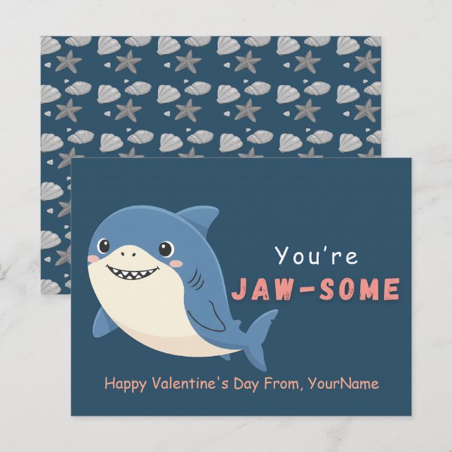 Cute Shark Valentine’s Day Card – You’re Jaw-Some (Front/Back)