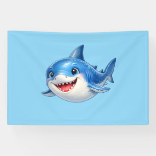 Cute Shark with Big Eyes Happy Ocean Animal Illust Banner