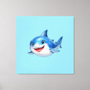Cute Shark with Big Eyes Happy Ocean Animal Illust Canvas Print