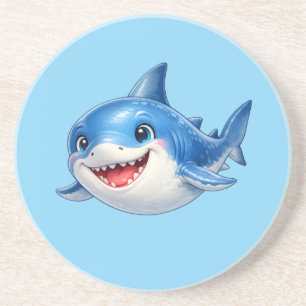 Cute Shark with Big Eyes Happy Ocean Animal Illust Coaster