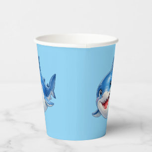 Cute Shark with Big Eyes Happy Ocean Animal Illust Paper Cups