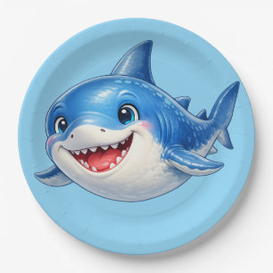 Cute Shark with Big Eyes Happy Ocean Animal Illust Paper Plate
