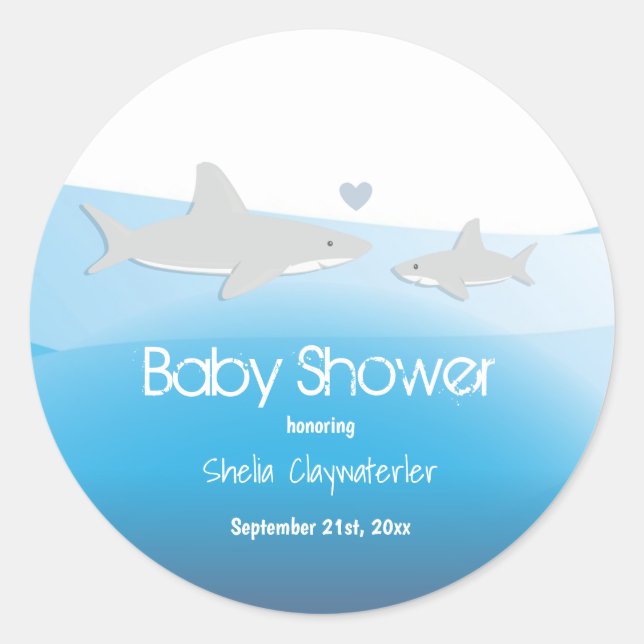 Cute Sharks and Ocean | Baby Shower Sticker (Front)