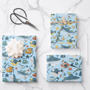 Cute Sharks Birthday Boy Party Decorations Wrapping Paper Sheet