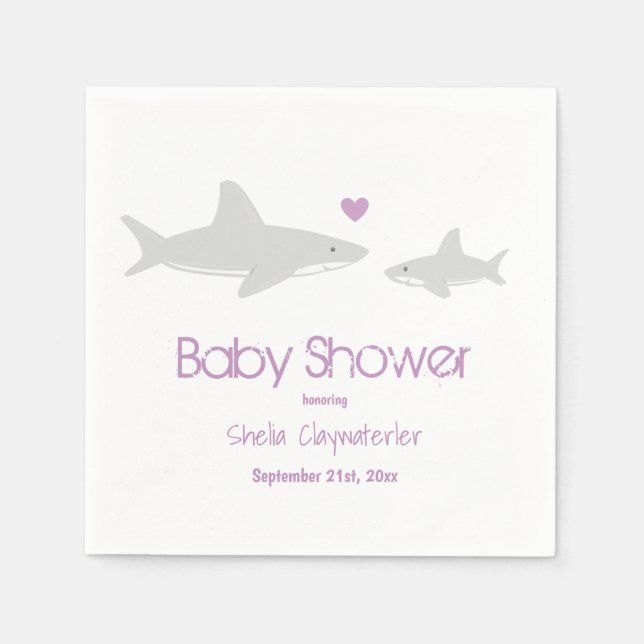 Cute Sharks Heart Purple Baby Shower Napkin (Front)