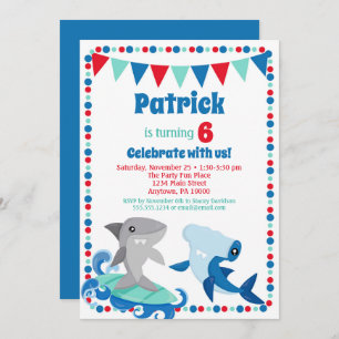 Cute Sharks Invitation Funny Birthday Party