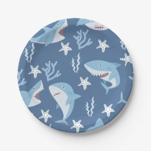 Cute Sharks Pattern Underwater Party Paper Plate