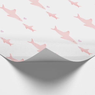 Cute Sharks Pink White   Baby Shower Wrapping Paper