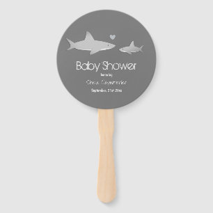 Cute Sharks Solid Grey Background Baby Shower Hand Fan