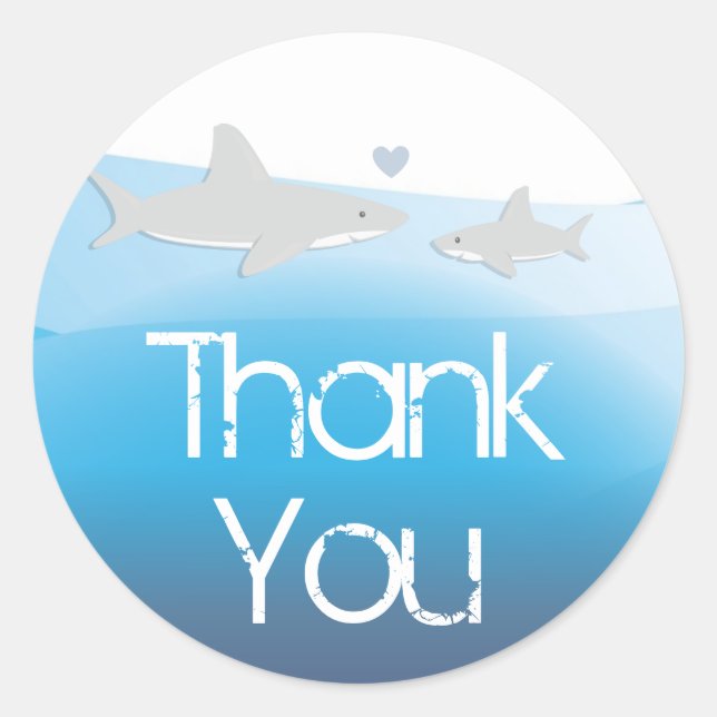 Cute Sharks Thank You Baby Shower Classic Round Sticker (Front)