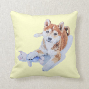 Cute sheba inu puppy & teddy reversable cushion