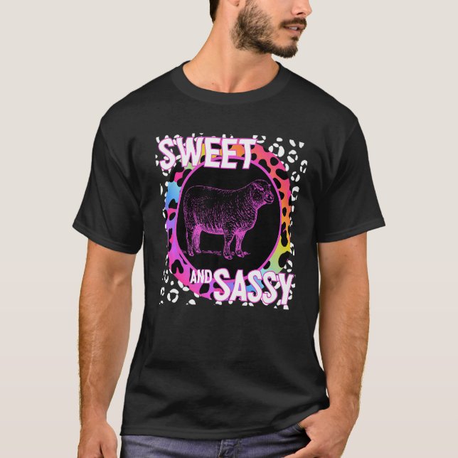 Cute Sheep 90s Nostalgia Rainbow Leopard Print Tro T-Shirt (Front)