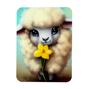 Cute Sheep and Daffodil Fridge Magnet