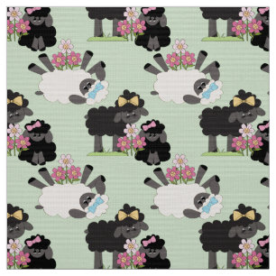 Cute Sheep and Flowers YOU Change Background Colou Fabric