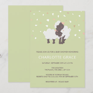 Cute Sheep And Lamb Personalised Baby Shower Invitation