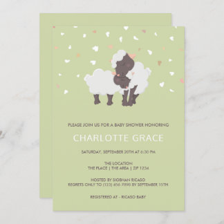 Cute Sheep And Lamb Personalised Baby Shower Invitation