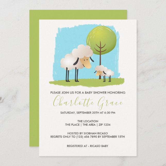 Cute Sheep And Lambs Personalised Baby Shower Invitation (Front/Back)
