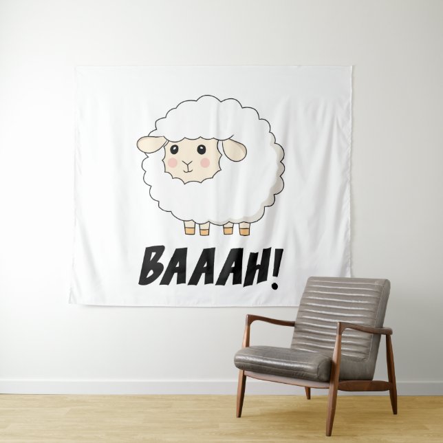 Cute Sheep Baaah Tapestry (In Situ (Horizontal))