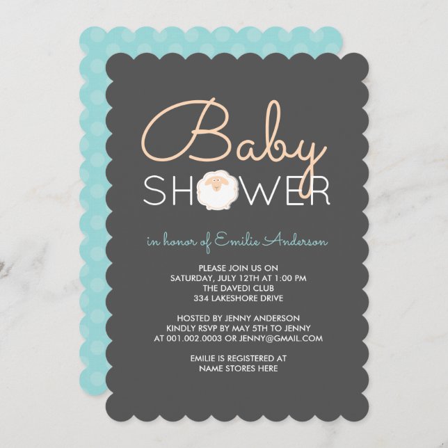 Cute Sheep Baby Shower Invitation (Front/Back)
