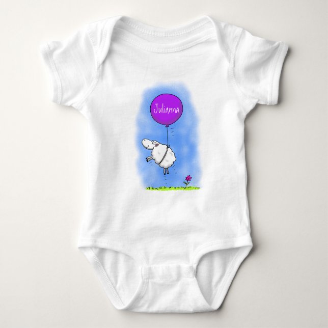 Cute sheep balloon cartoon humour illustration baby bodysuit (Front)