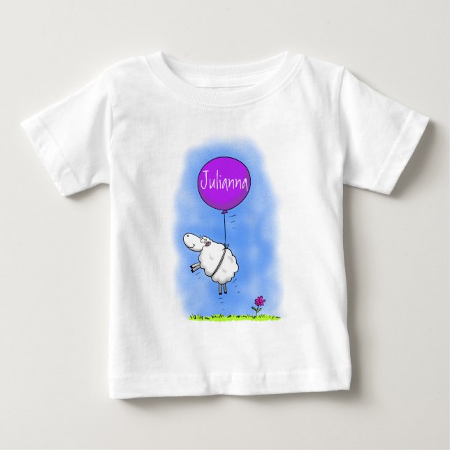 Cute sheep balloon cartoon humour illustration baby T-Shirt (Front)